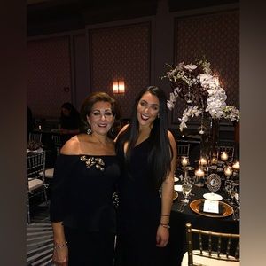 Xscape Floor Length Black Dress w/ Crystal Detail